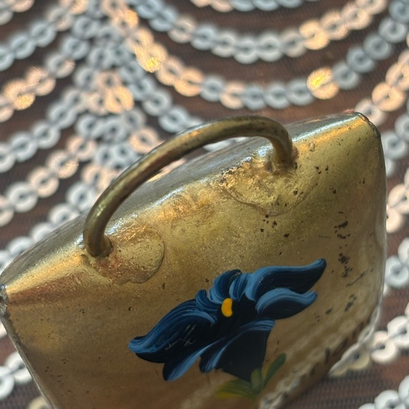 Vintage Gold Decorative Switzerland Bell with Blue Flower - Picture 3 of 8